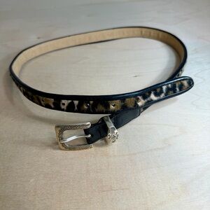 Vintage Brighton Silver Buckle Black Leopard Print Belt Size 30 Style# B7903 USA